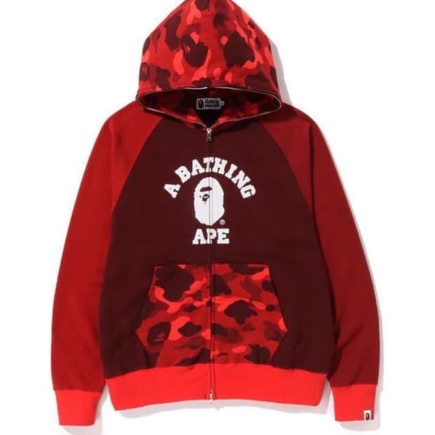 bape 베이프 적계 레드 컬러 카모 후드집업 XL