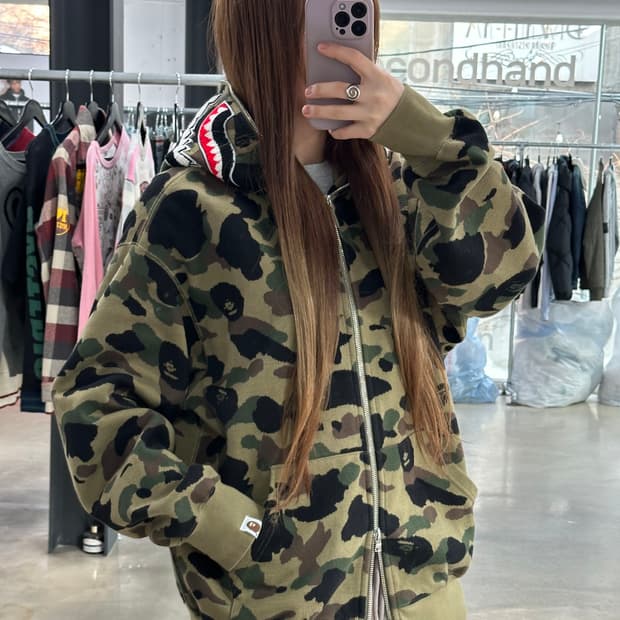 베이프 1st 카모 자카드 샤크 풀후드집업 녹계