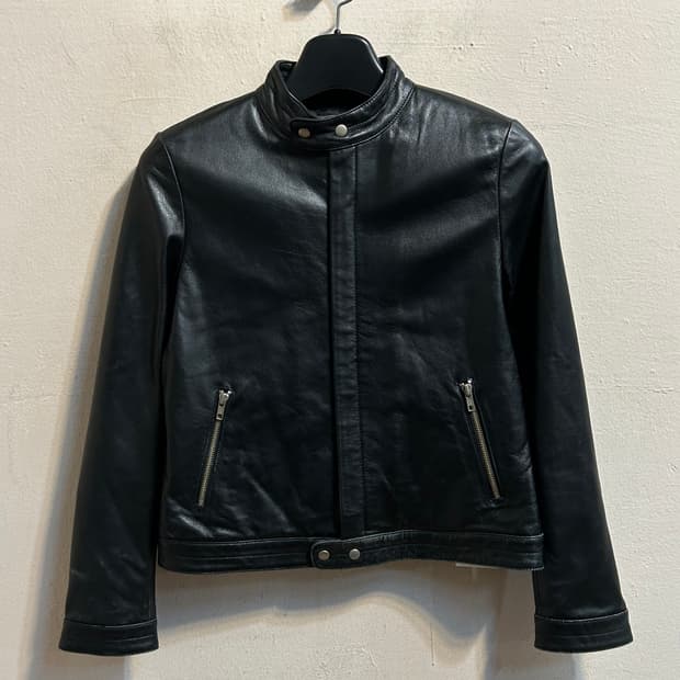 유즈드 블랙 레더 집업 자켓