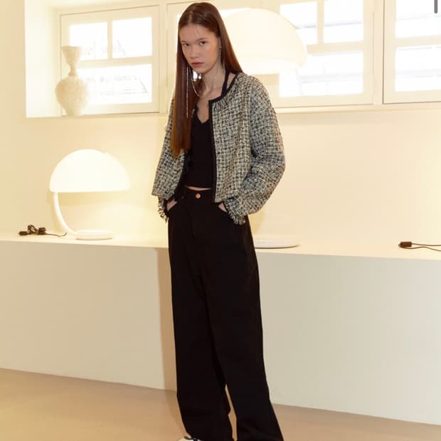 소프트서울 프린지 크롭 트위드 자켓 [블랙]