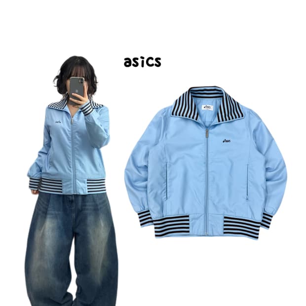 아식스 00s 하늘색 하이넥 올드스쿨 바람막이 점퍼 자켓