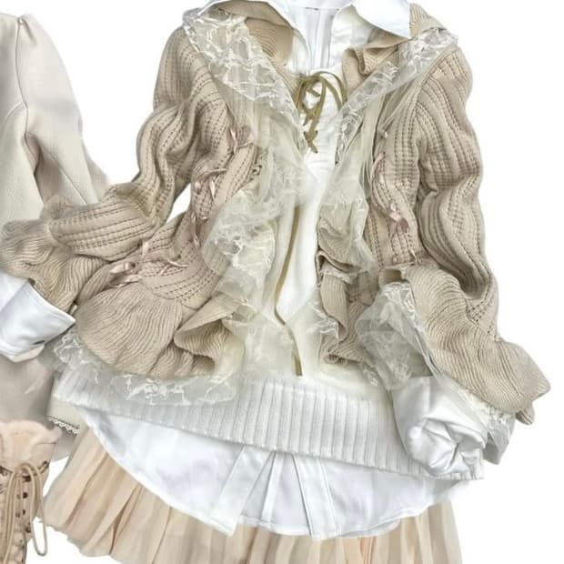 합정빈티지 베이지 리본 코디세트