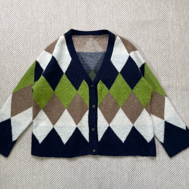 빈티지 멀티컬러 아가일 니트 가디건 