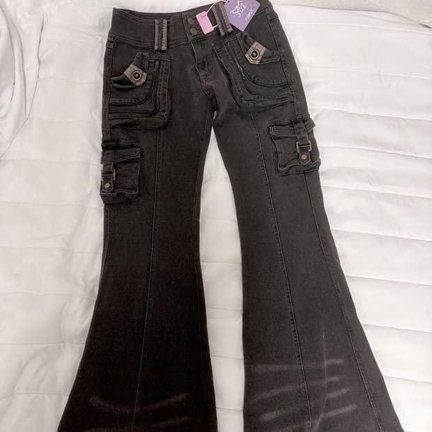 테스트메커니즘 flowers birds 카고 부츠컷 블랙 팬츠 젤리보드