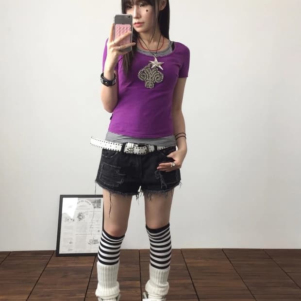 Galsville Y2K Purple Rhinestone Tee
