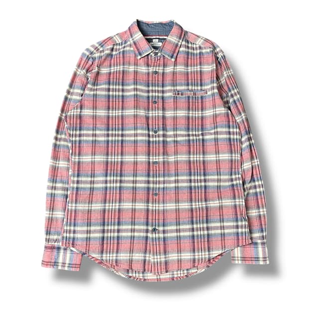 타미힐피거 레드 네이비 체크 커스텀 핏 셔츠 M