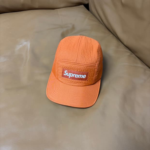 슈프림 캠프캡 모자 박스로고 스티치 나일론 오렌지