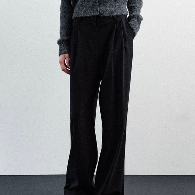Le 르 wool two-tucked wide pants (black)