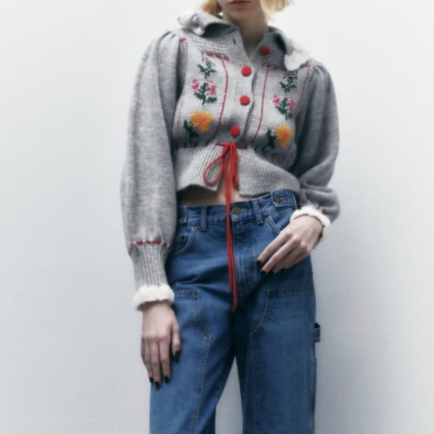 [55]자라 자카드 칼라 플로럴 니트 가디건