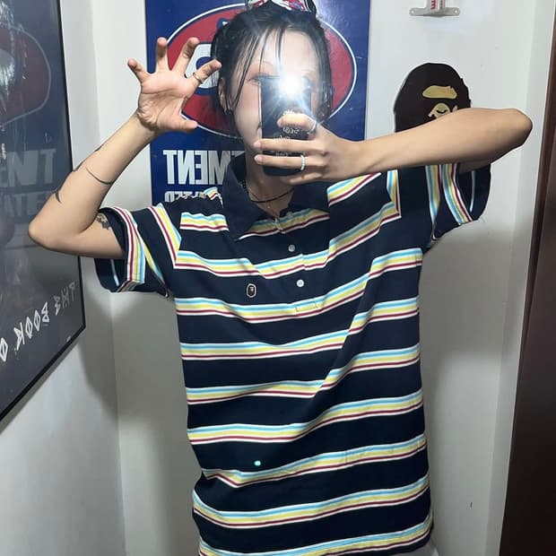 베이프 사루 스트라이프 폴로 PK 카라 티셔츠
