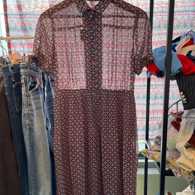 Vintage Japanese burgandy pattern dress