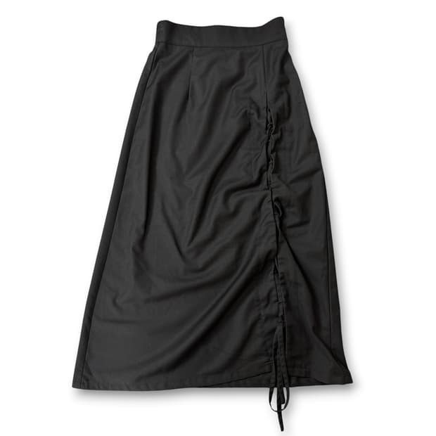 JPN 일본빈티지 블랙 사이드 셔링디테일 코튼 롱스커트