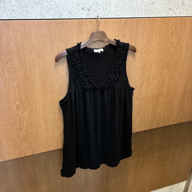 빈티지 슬리브리스 미니 원피스 프릴 브이넥 디테일 블랙 k347