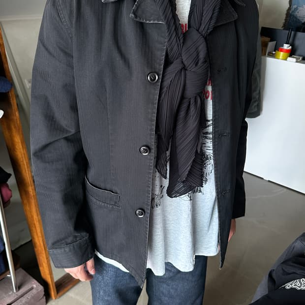 SPICE ISLAND 헤링본 블랙 워크 커버올 자켓