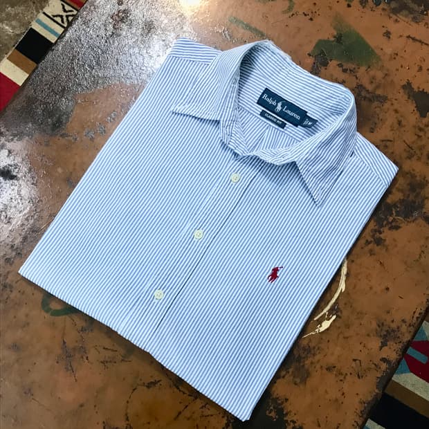 폴로랄프로렌 블루 스트라이프 반팔 시어서커 셔츠 남성 105 사이즈