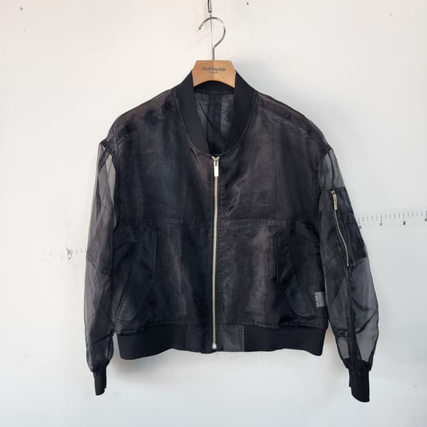 블랙 시스루 봄버 자켓