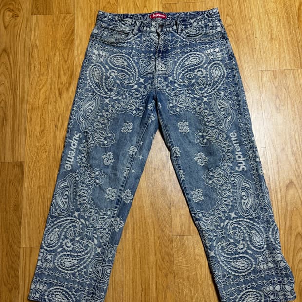 34)슈프림 자카드 반다나 배기진 블루