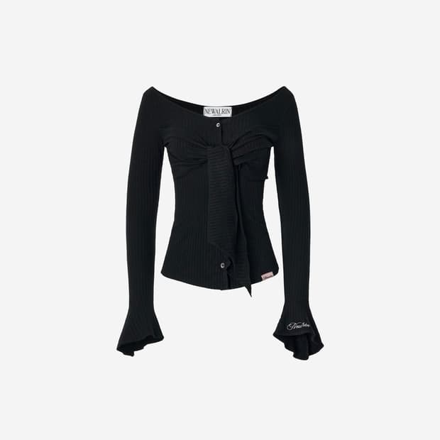 뉴얼린 달링 트위스트 버튼 블라우스 블랙