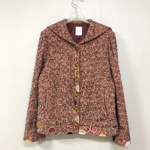 givy 기비 여성 울혼방 엔틱풍 도트 땡땡이 숄카라 트위드 자켓 44-