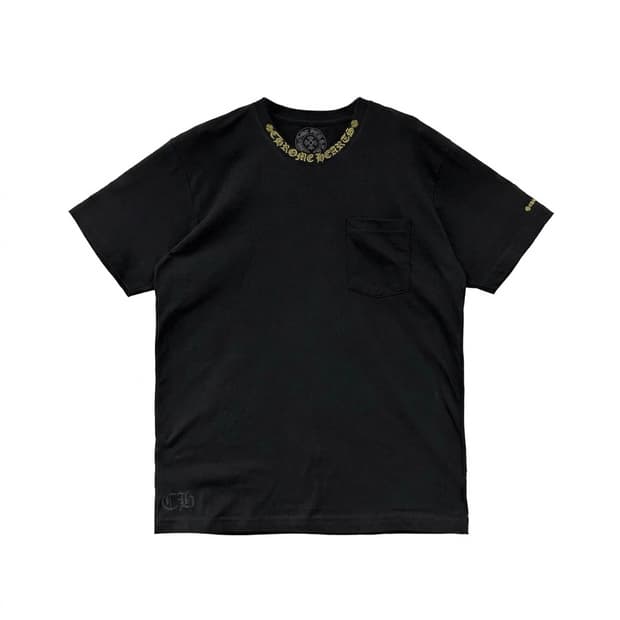 [XL] 크롬하츠 넥 스크립트 로고 숏슬리브 티셔츠 블랙 골드