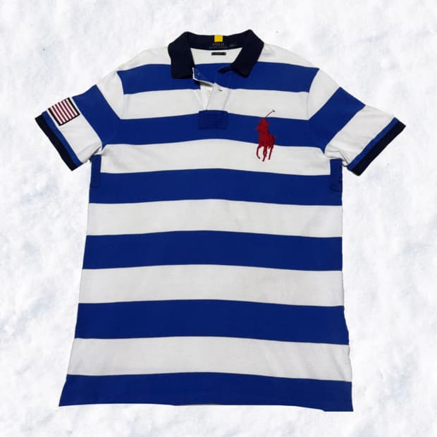 폴로 랄프로렌 스트라이프 성조기 카라 반팔 