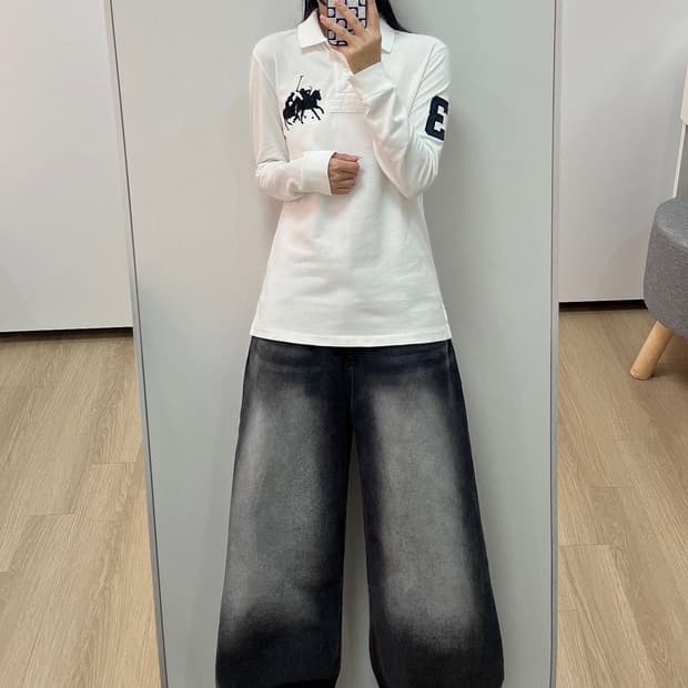 폴로 랄프로렌 블랙 트리플포니 화이트 럭비 티셔츠