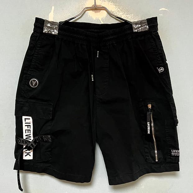 라이프워크 남자 카고 반바지 밴딩 블랙 스판 스트릿룩 L 32-34