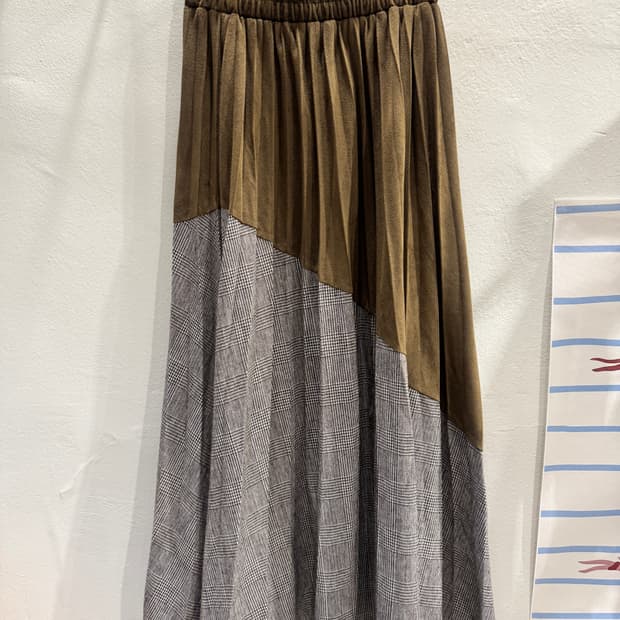 vintage 벨벳배색 플리츠 롱스커트