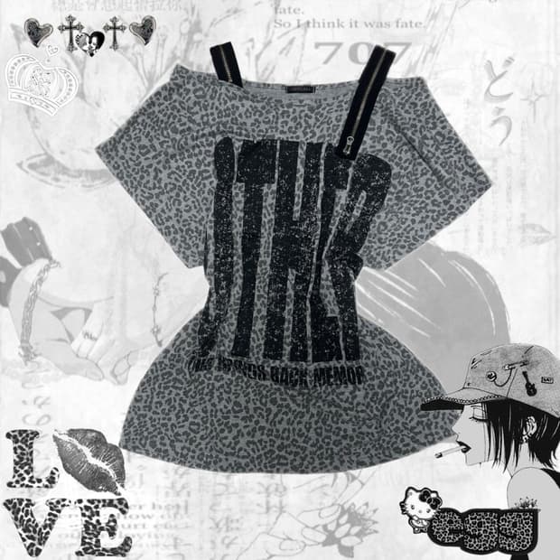 PUNK Y2K black leopard top / 와투케 갸루 호피탑