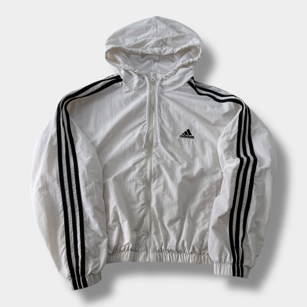 아디다스 루즈핏 화이트 나일론 우븐 후드 바람막이