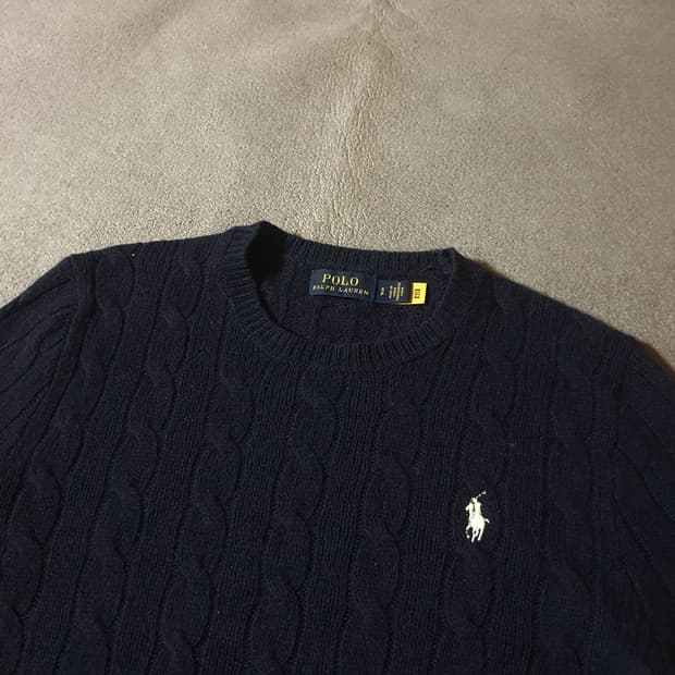 폴로 여성 울 캐시미어 케이블 니트 S 네이비