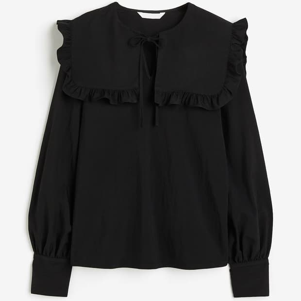 블랙 피터팬 프릴 카라 블라우스 칼라