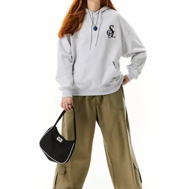 스컬프터 심볼 벨벳로고 세미크롭 오버 후드티 멜란지 (S)