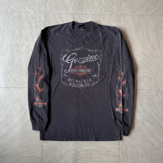 할리데이비슨 정품 블랙 긴팔 플레임 티셔츠