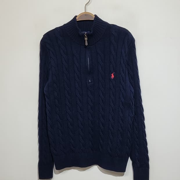 (S) 랄프로렌 폴로 꽈배기 니트 네이비 케이블 반집업 스웨터 
