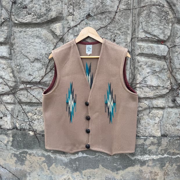 70s 오르테가 빈티지 핸드 우븐 울 웨스턴 치마요 베스트 조끼