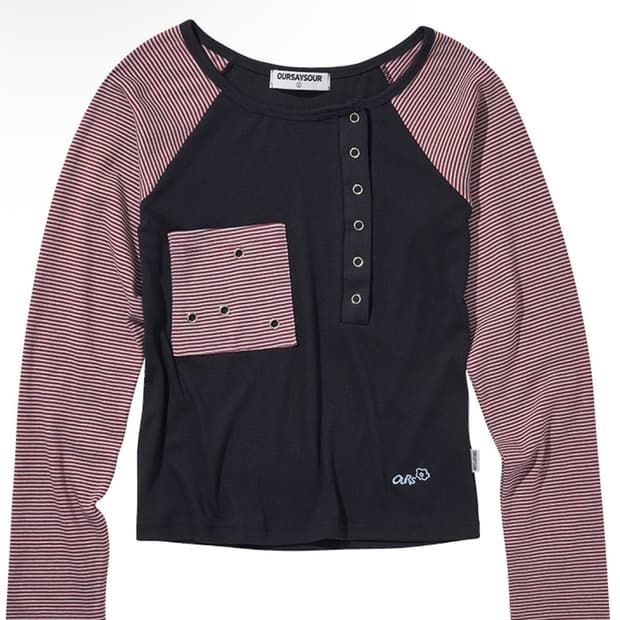 아워세이아워 스냅 스트라이프 배색 롱슬리브