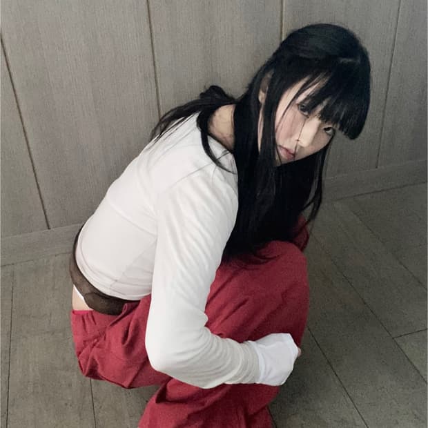 코튼 와이드 레드 보이핏 팬츠