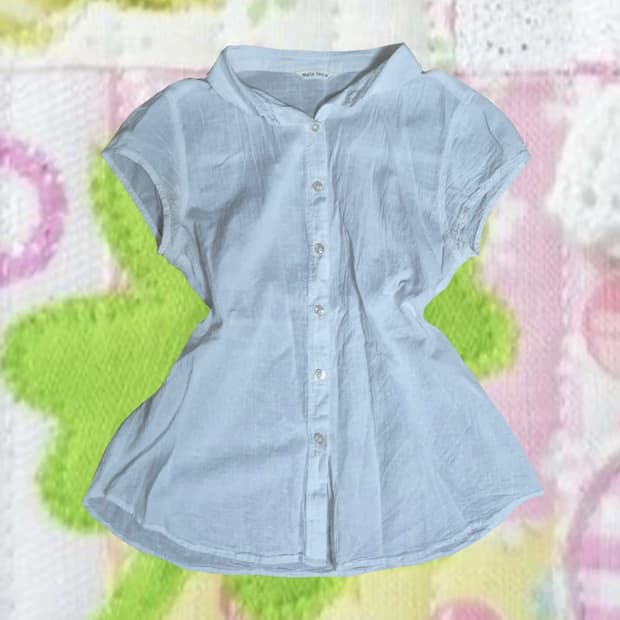 일본 빈티지 모리걸 화이트 반팔 블라우스 셔츠 여름 셔링 퍼프소매