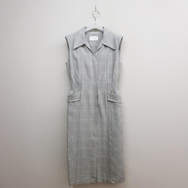 한섬 TIME 타임  체크 슬리브리스 린넨 원피스 F사이즈