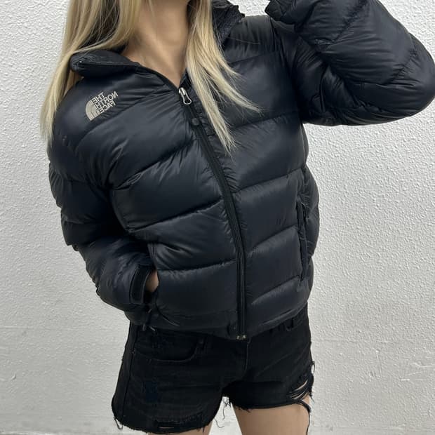 노스페이스 로고 블랙 후드패딩 85 ( 여성용 )