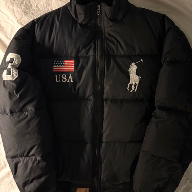 폴로 빅포니 성조기 패딩 블랙