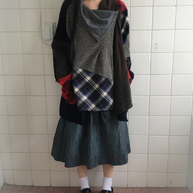 Check pattern mixed drape woolen jacket