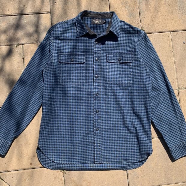 RRL 더블알엘 인디고 블루 체크 워크셔츠