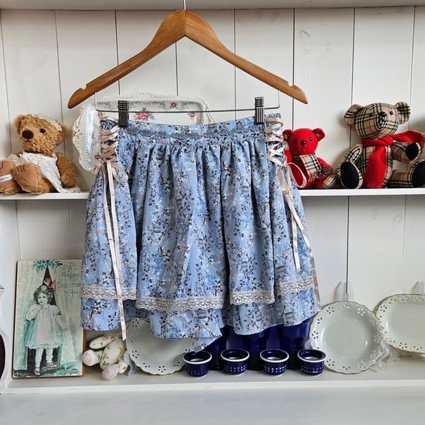 0327(axes femme) 앤틱 프린트 레이스 큐롯 스커트