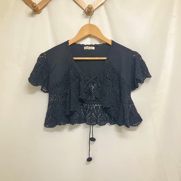 Lois CRAYON 검정 반팔 크로셰 볼레로 가디건