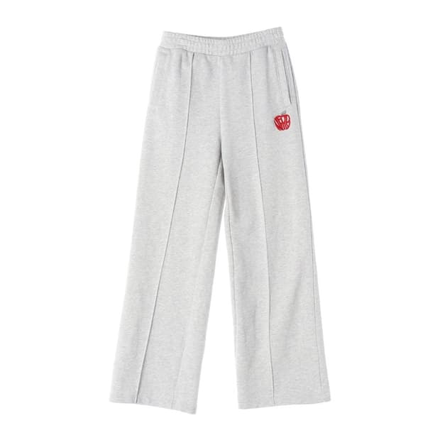 NERDY 애플 로고 핀턱 와이드 스웻팬츠 멜란지 그레이 S