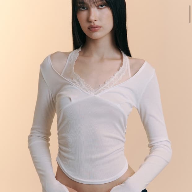 플리즈노팔로우 아멜리아 레이스 홀터탑 화이트 