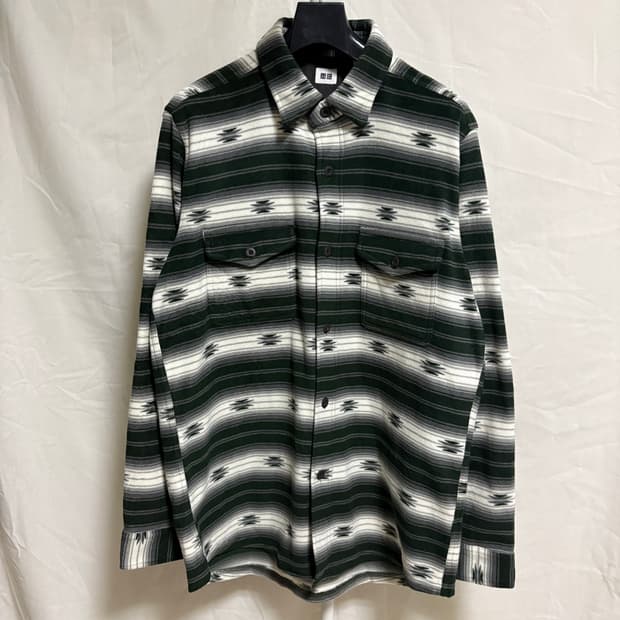 유니클로 에스닉 패턴 플리스 셔츠 / 딥그린, XL