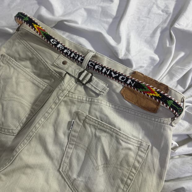 빈티지 네이티브 아메리칸 비즈 카우하이드 벨트 히피 보헤미안